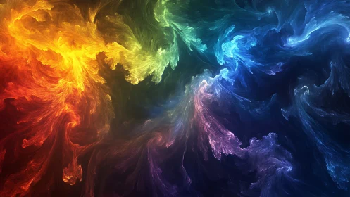 Abstract swirling spectrum of multicolored fractal light.