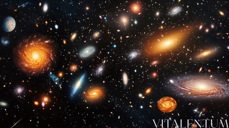 Spiral and elliptical galaxies dispersed across deep cosmic field