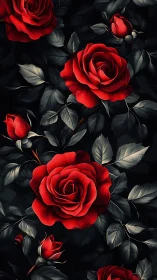 Crimson Roses Bloom Against Obsidian Shadow.