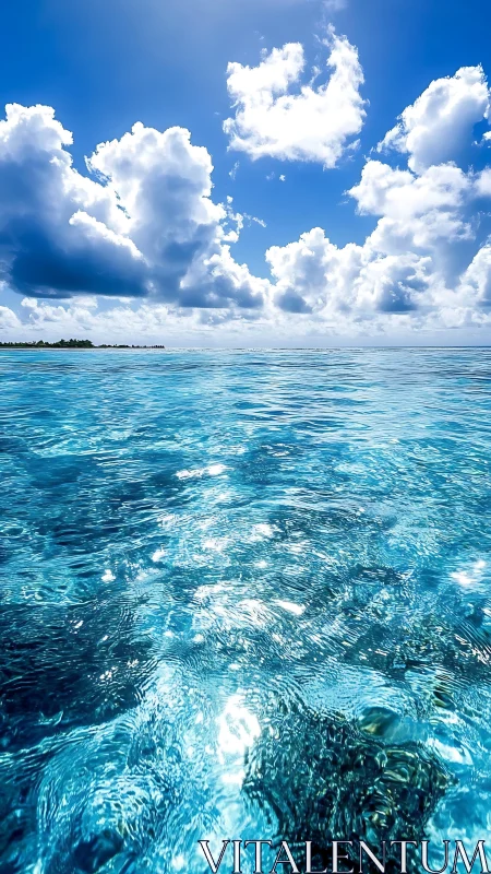 Open tropical sea surface under cumulus cloud formations.