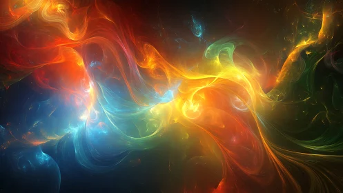 Colorful fractal light streams intertwine across dark space