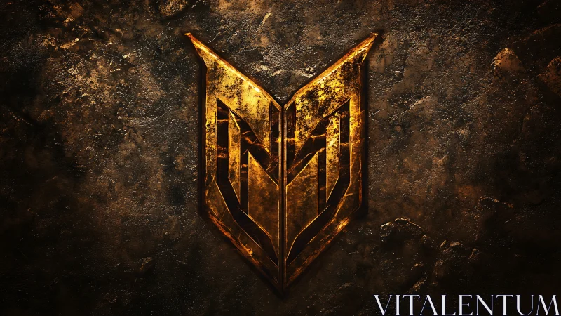 Bold molten emblem glowing with rugged golden strength.