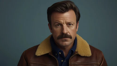 Mustached gaze quietly challenges the lens with wintry calm