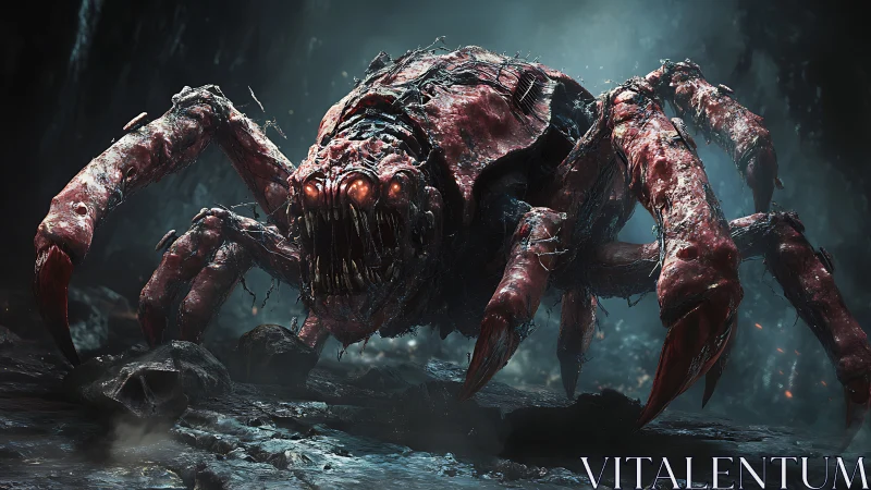 Bioluminescent cavern predator with chitinous macro-appendages.