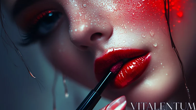 Hyper-detailed glossy lips under wet skin microdroplet lighting study