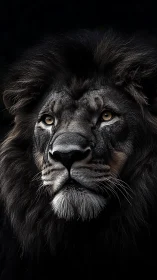 Midnight lion monarch bathed in quiet stormlight gaze.