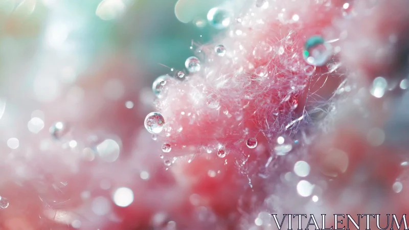 Macro view of dewdrops on soft pastel fibers.