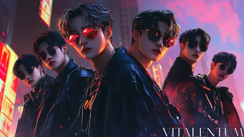 Neon city boy band walks into the night with bold style