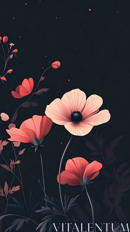 Night-Blooming Cosmos: Delicate Petals Glow Against Velvety Darkness