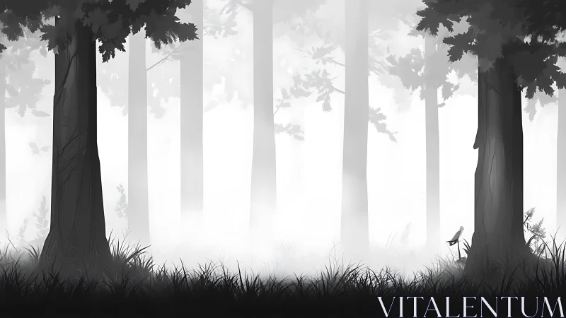 Misty Forest Silhouettes With Towering Trees and Atmospheric Depth
