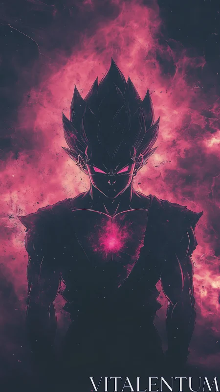 Cosmic warrior rising from a storm of neon starlight.