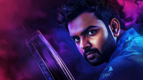 Cricketer gazes ahead with bold colors and quiet confidence