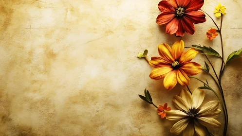 Vintage Floral Arrangement on Distressed Gold Texture