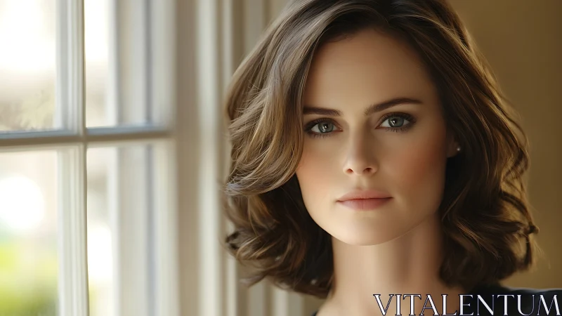 Soft daylight portrait captures serene feminine poise.