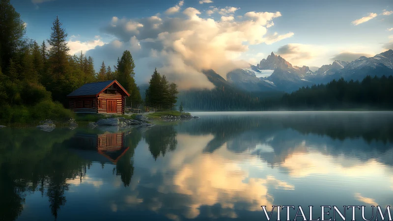 Soft morning light welcomes a cozy lakeside mountain cabin