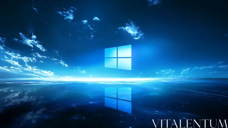 Luminescent OS window icon over hyperreal oceanic horizon.