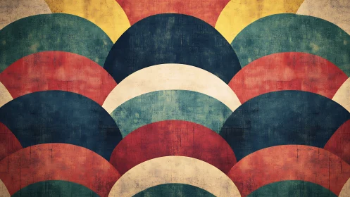 Overlapping semicircles form textured multicolor abstract pattern