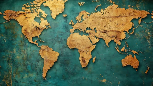 Golden continents adrift on teal oceans of wanderlust.