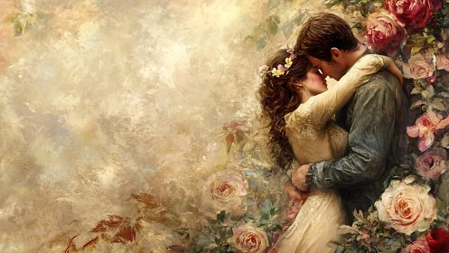 Romantic Embrace Among Garden Roses.