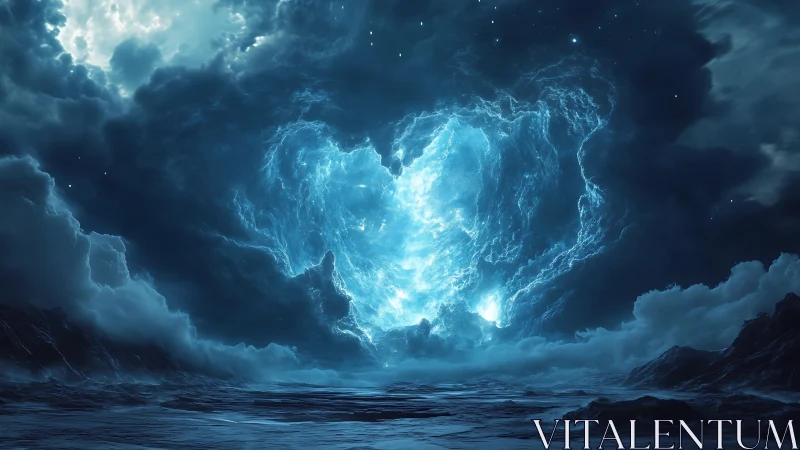 Dramatic Lightning Storm Over Ocean Landscape.