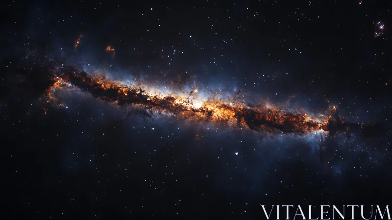 Elongated galactic band with dense stellar and dust core.