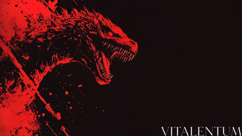 Crimson kaiju profile with splatter-driven graphic contrast.