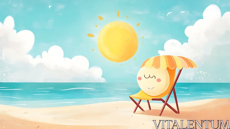 Sunny friend napping on a cheerful pastel beach day.