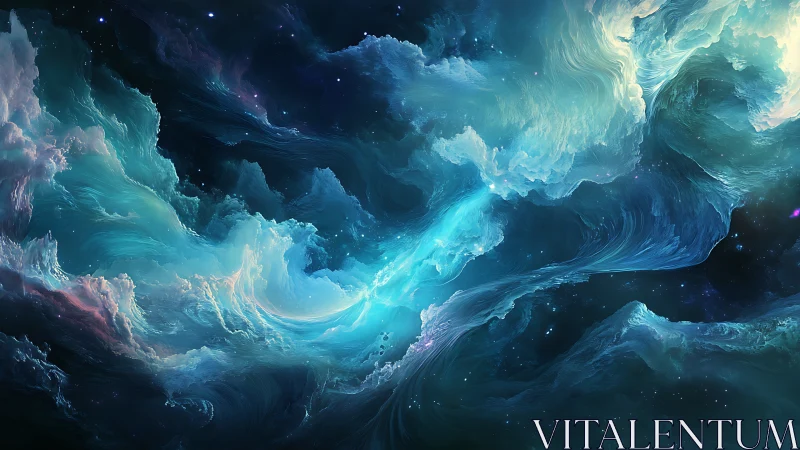 Nebulous cosmic cloud formations in deep space field.