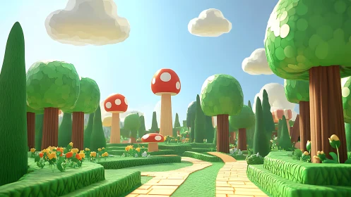 Whimsical Garden Path Through Lush Fantasy Forest.