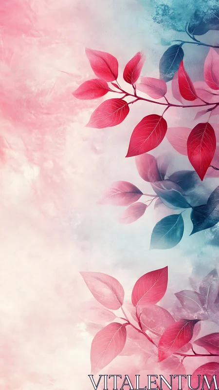 Dual-tone botanical branches in soft pastel gradient haze.