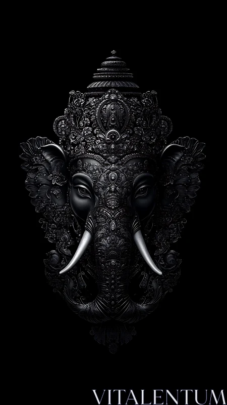 Ornate midnight elephant deity emerges from velvety dark