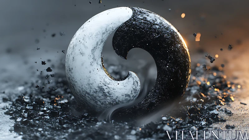 Fracturing yin yang sphere with high-detail particle shatter