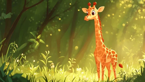 Long-necked daydreamer listens to golden forest whispers