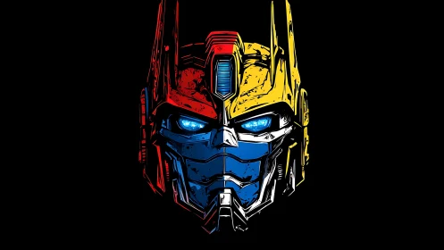 Color-splashed robot hero mask glowing with electric charm.