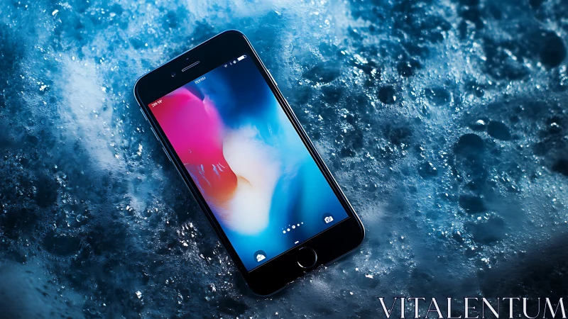 Smartphone Glowing Amid Icy Water in Modern Tech Scene