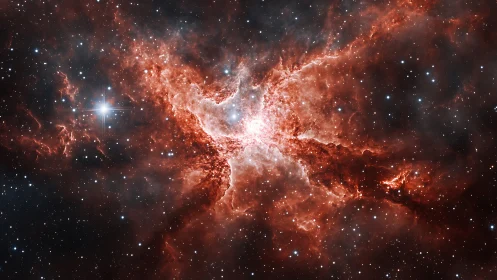 Crimson nebula wings unfurl across a glittering starfield.