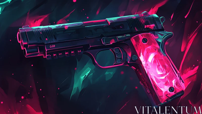 Neon cyberpunk pistol rendered with vivid glowing accents.