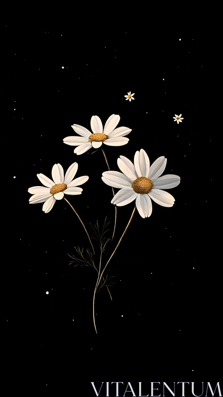 Luminous Daisies Dancing Against Midnight Canvas.