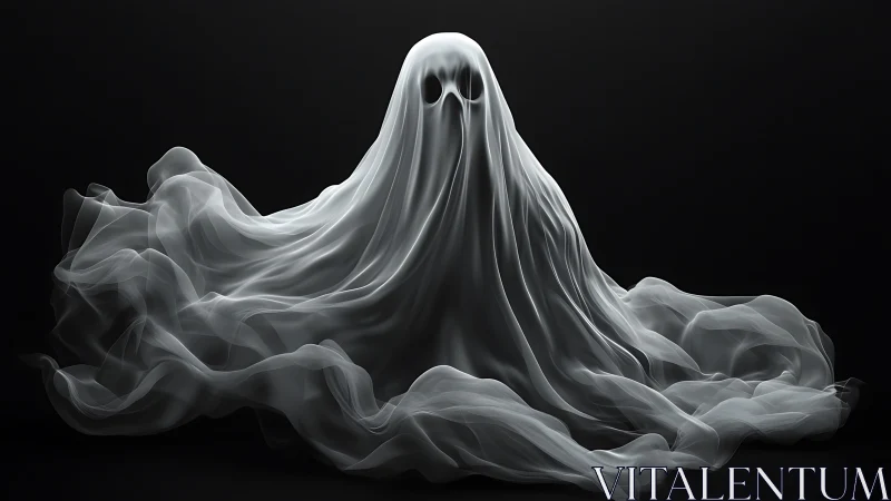 Volumetric spectral drapery forming a centralized ghost figure.