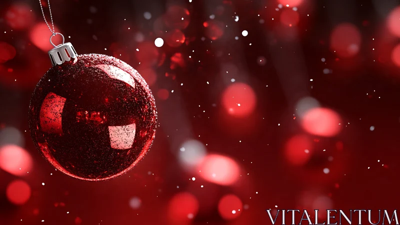 Crimson bauble drifts through glittering holiday starlight