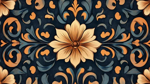 Symmetrical floral motif forms a repeating ornamental pattern