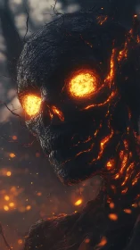 Molten ember skull gazes calmly from smoldering shadows