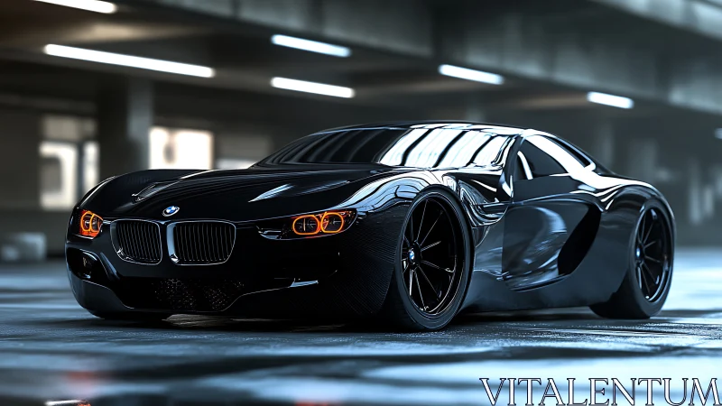 Black BMW supercar showcases sculpted body and neon glow.