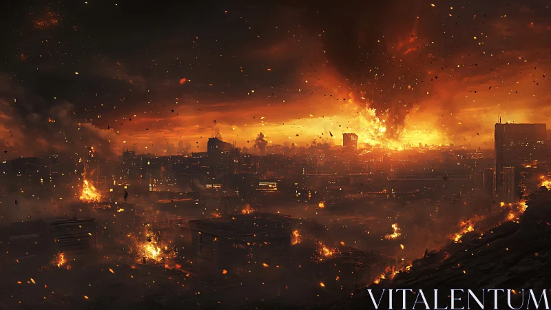 Inferno's Urban Symphony: A City Consumed by Apocalyptic Fire.