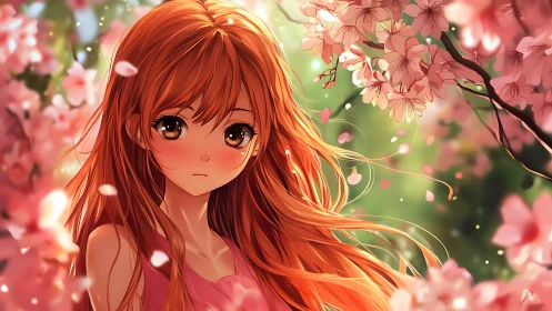 Quiet petal-eyed girl adrift in a soft sakura daydream.