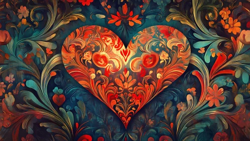 Ornamental Heart with Baroque Floral Swirls.