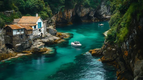 Clifftop Cottage by Turquoise Cove with Moored Boats