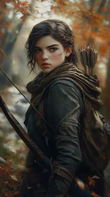 Autumn forest sentinel turns, arrow-ready and fiercely calm