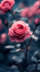 Pink Garden Rose with Layered Petals in Soft Focus Botanical Photography