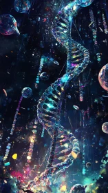 Starlit DNA helix drifting through cosmic chemistry storm.